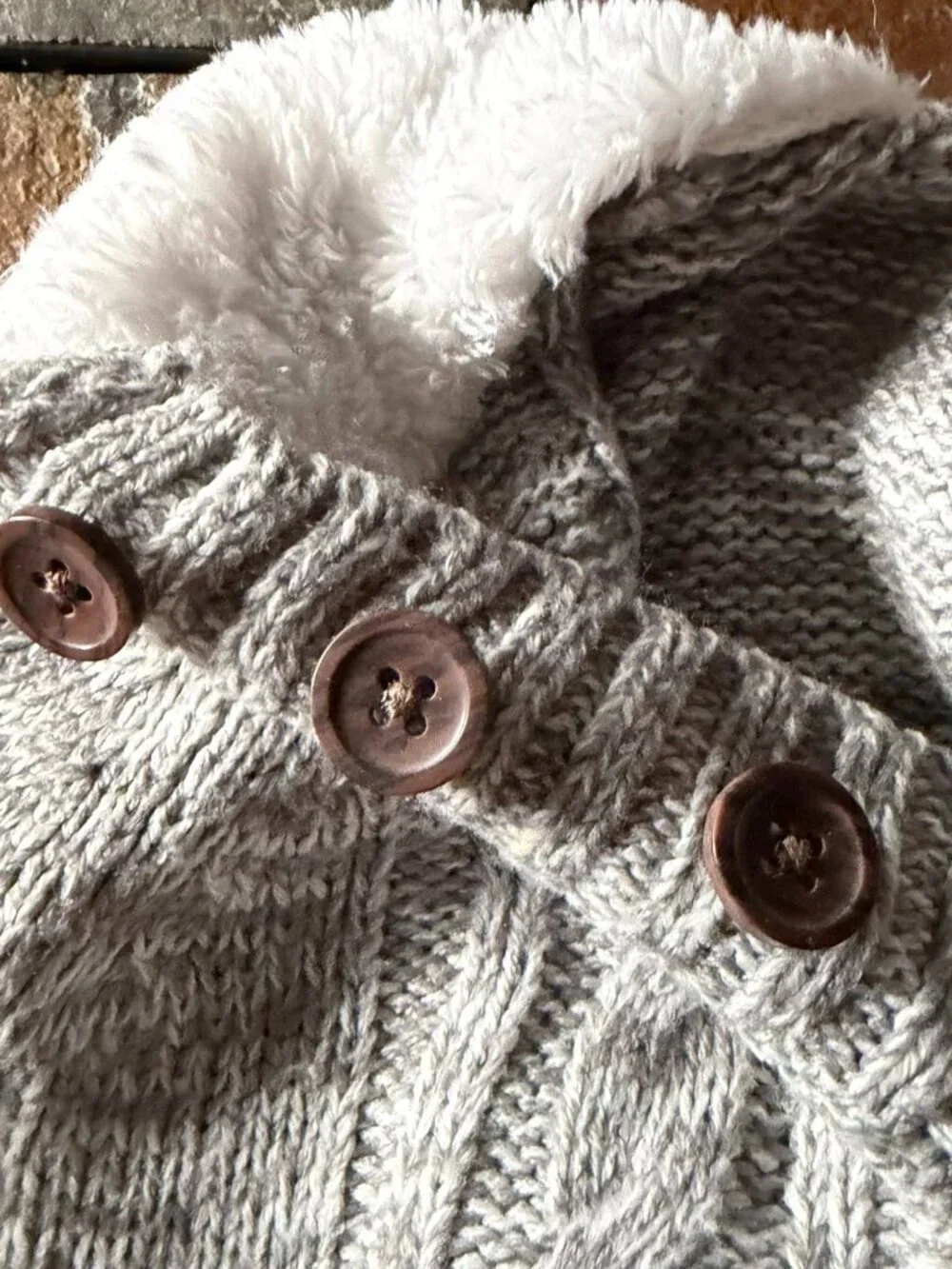 Little Lad toddler sweater cable knit sherpa collar elbow patches size 18 months